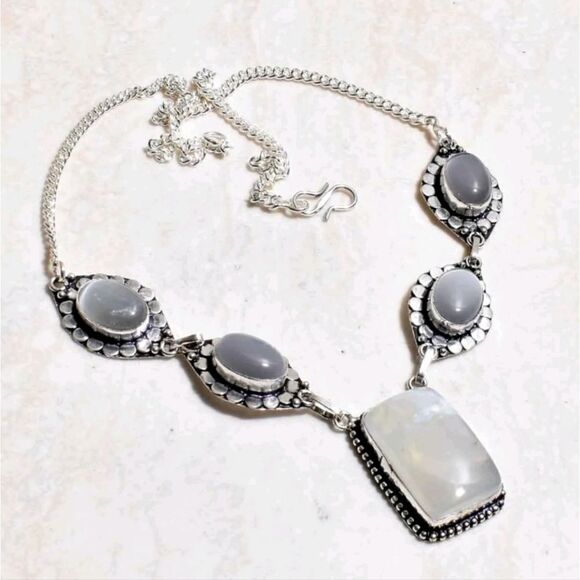 Rainbow Moonstone Cat Eye Ethnic Handmade Necklace Jewelry 32 Gms - Picture 1 of 1